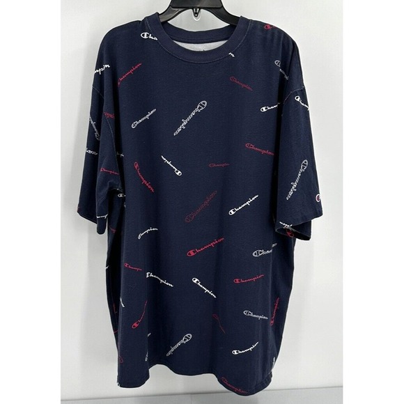 CHAMPION ALL OVER PRINT TEE Men's‎ Big & Tall Size XLT Navy Blue Red And White - Picture 2 of 7